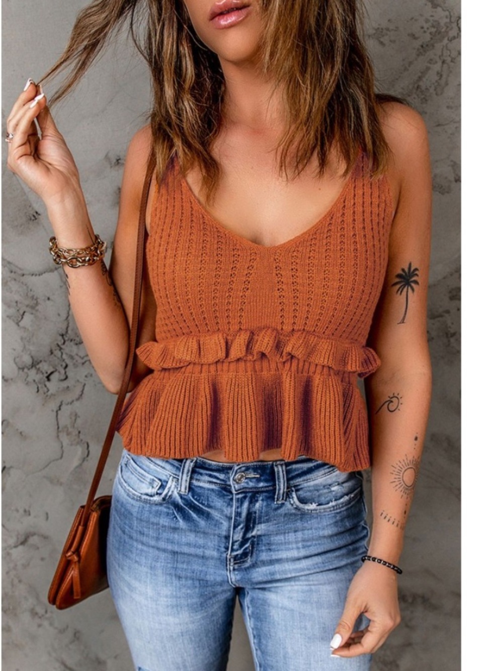 SweatyRocks Orange Peplum Tank